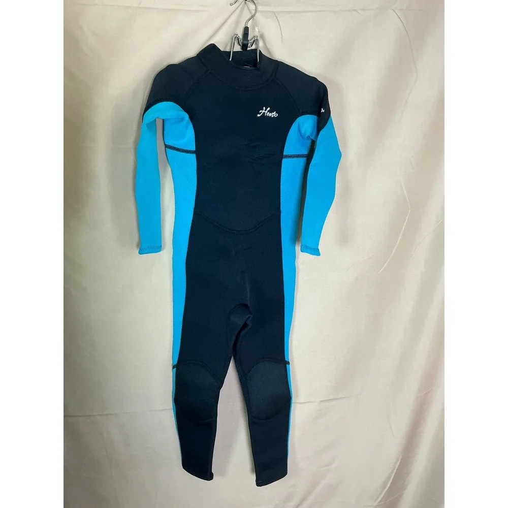 Hevto Wetsuit Kids Size 5 Blue Black New 3/2mm‎ Neoprene Full Suit Back Zip K01